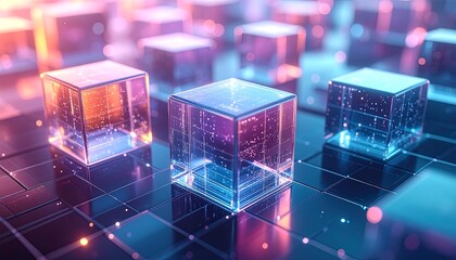 Abstract digital cubes with glowing network (7)
