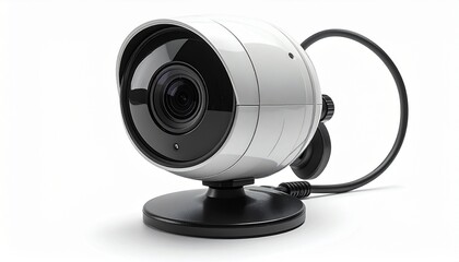 Classic silver and black computer webcam isolated on white background.