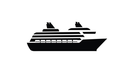 Obraz premium A simple black silhouette of a large cruise ship on a white background