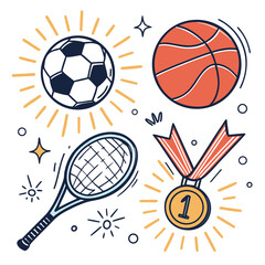 Obraz premium Sports equipment and gold medal illustration