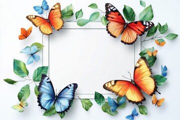 Colorful butterfly frame with vibrant leaves and blank center