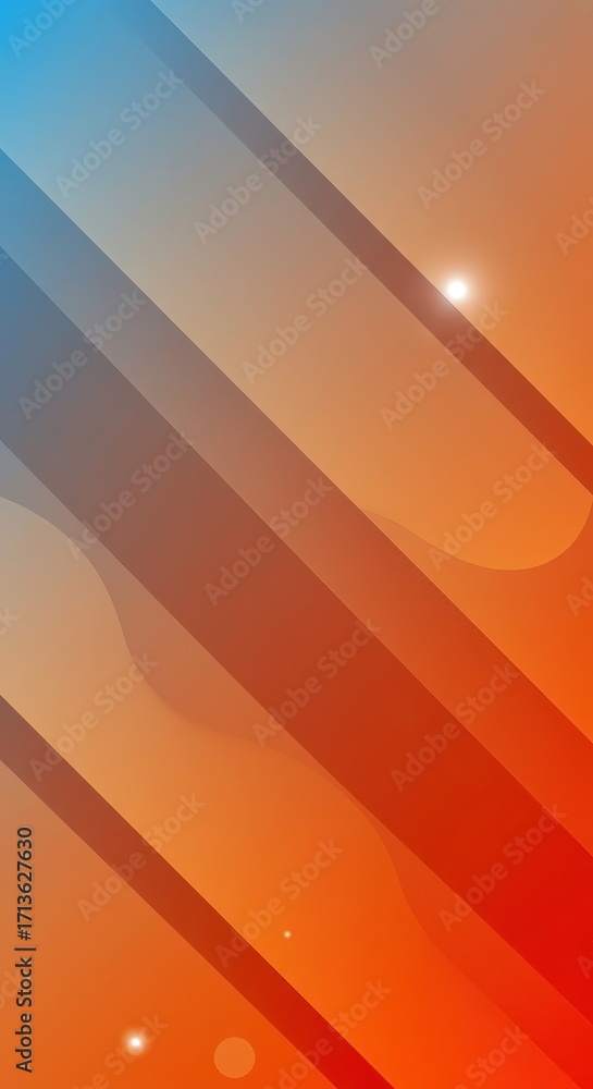 Poster a dynamic abstract design features diagonal lines and gradients of blue, gray, orange, and red.
