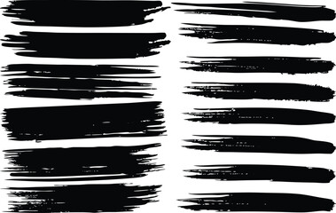 A bright, colorful set of grunge brush strokes with black ink splashes for a striped banner design