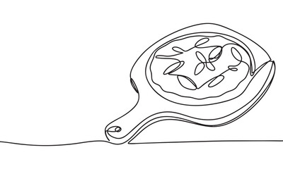 Single-line pizza with handle serving concept, hand drawn style