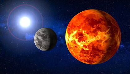 Space scene of Mars, Moon, and Sun