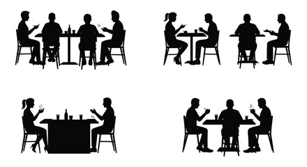 Silhouettes of people sitting at tables enjoying meals together