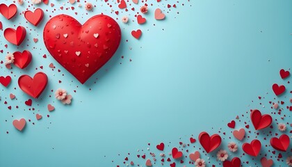 Valentine’s Day Background with Red Heart Shapes and Copy Space for Love Messages