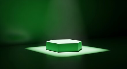 Green Hexagon Presentation Stage on Dark Background Product Display