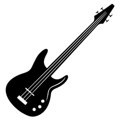 Obraz premium Black silhouette of a four string electric bass guitar on a white background