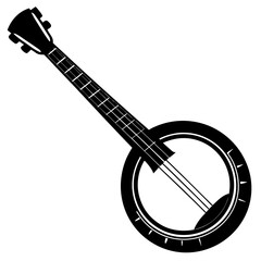 Black silhouette of a banjo musical instrument on a white background