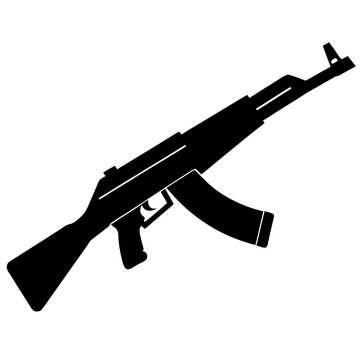 Black silhouette of an ak 47 assault rifle on a white background