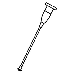Simple black line drawing of a single medical crutch on a white background