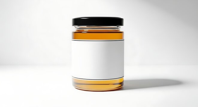 Jar of Honey with Blank Label on White Background