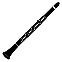 Naklejka premium Black silhouette of a clarinet musical instrument with white key rings on a white background
