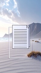 Digital documents on a beach scene