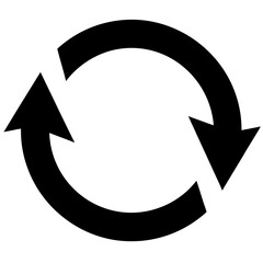 Circular arrows symbol representing refresh reload repeat cycle or loop in black on white background