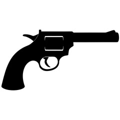 Black silhouette of a classic revolver handgun isolated on a white background