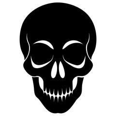 Stylized black skull silhouette with white accents on a clean white background