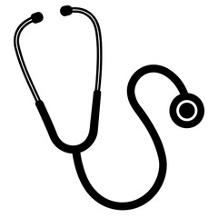 Simple black silhouette of a medical stethoscope isolated on a white background for healthcare concepts