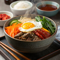 bowl of bibimbap a korean mixed rice dish with bee