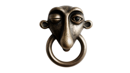 A doodle door knocker shaped like a simple, winking face, isolated on a Transparent Background