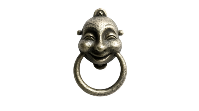 A doodle door knocker shaped like a simple, winking face, isolated on a Transparent Background