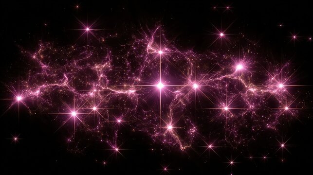 A vibrant cosmic scene features glowing pink stars and swirling nebulae against a dark background, ideal for showcasing themes of space, mystery, and the universe in digital art, science