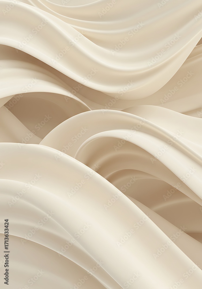 Poster abstract flowing waves of creamy white fabric creating a sense of gentle movement and soft texture.