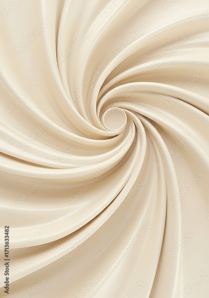 Poster close-up of a creamy, light beige substance swirled into a mesmerizing spiral pattern, creating a so