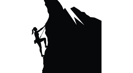 Silhouette of a female rock climber ascending a steep cliff face © Sanaullah