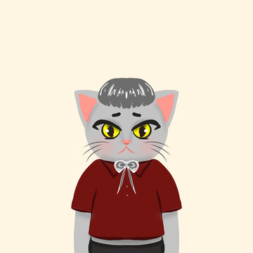 Sad boy cat wearing rre tshirt