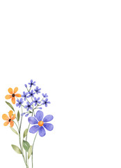 Watercolor flowers, floral frame border for greeting card, invitation and other printing design. Isolated on white. Hand drawing.