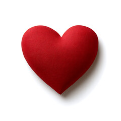 A textured vibrant red heart shaped object casting a subtle shadow on a clean white background isolated on white background