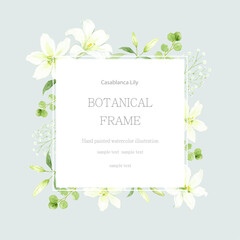 水彩で描いた白ユリの外フレーム