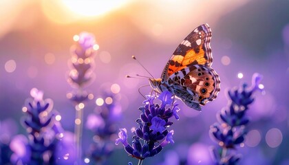 Sunset Serenity: Butterfly on Lavender