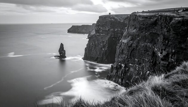 Dramatic black and white coastal cliffs