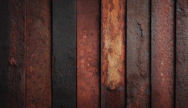 Rusted metal strips arranged vertically