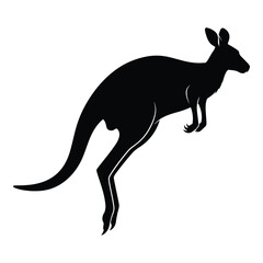 Silhouette of a kangaroo leaping forward in a dynamic pose