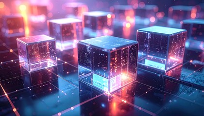 Abstract digital cubes with vibrant neon glow (1)