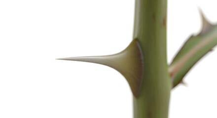 Sharp plant thorn isolated on white background. Nature detail showing natural defense structure.
