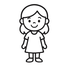 Black and White Vector Illustration of a Cute Little Girl in a Dress