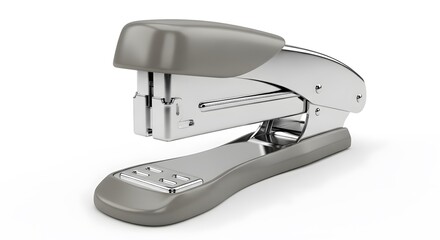 Metal stapler isolated on white background. Office stationery tool for binding documents and paperwork.
