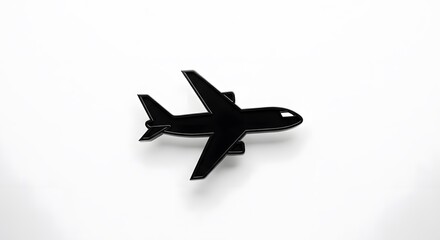 Obraz premium Black airplane miniature on a white surface studio shot.