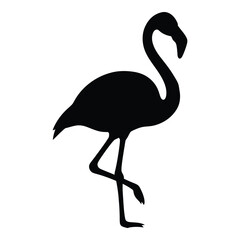 Elegant black silhouette of a flamingo standing on one leg simple bird icon
