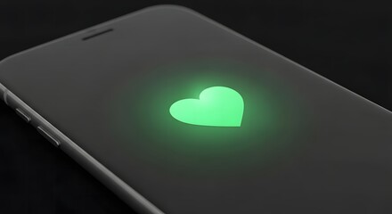 Smartphone showing glowing green heart notification symbolizing love for eco technology sustainability awareness