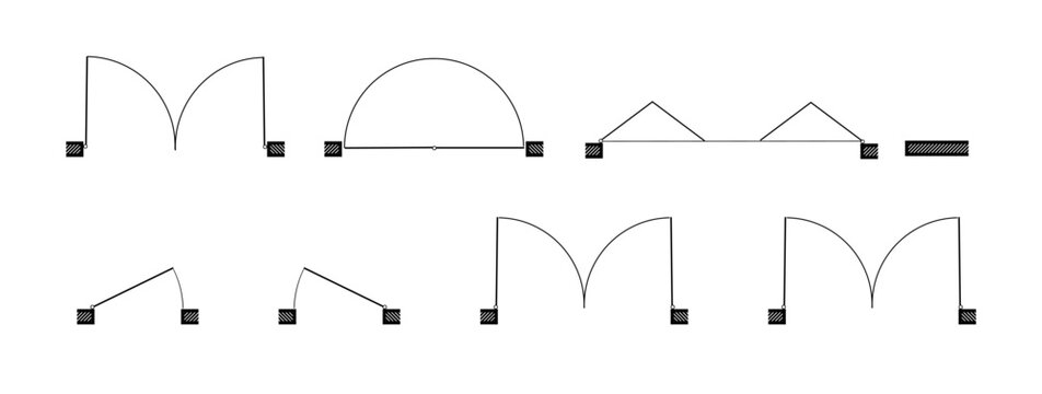 Doors for floor plan top view. Architectural icons for interior project. Construction graphic design element. Vector