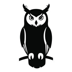 Black and white silhouette of an owl perched on a branch for graphic design