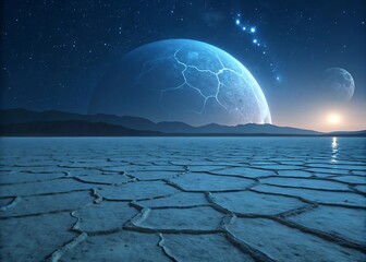 alien salt flats glowing blue light
