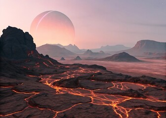 alien volcanic barren plateau glowing minerals