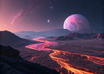 alien volcanic desert smooth flowing lava